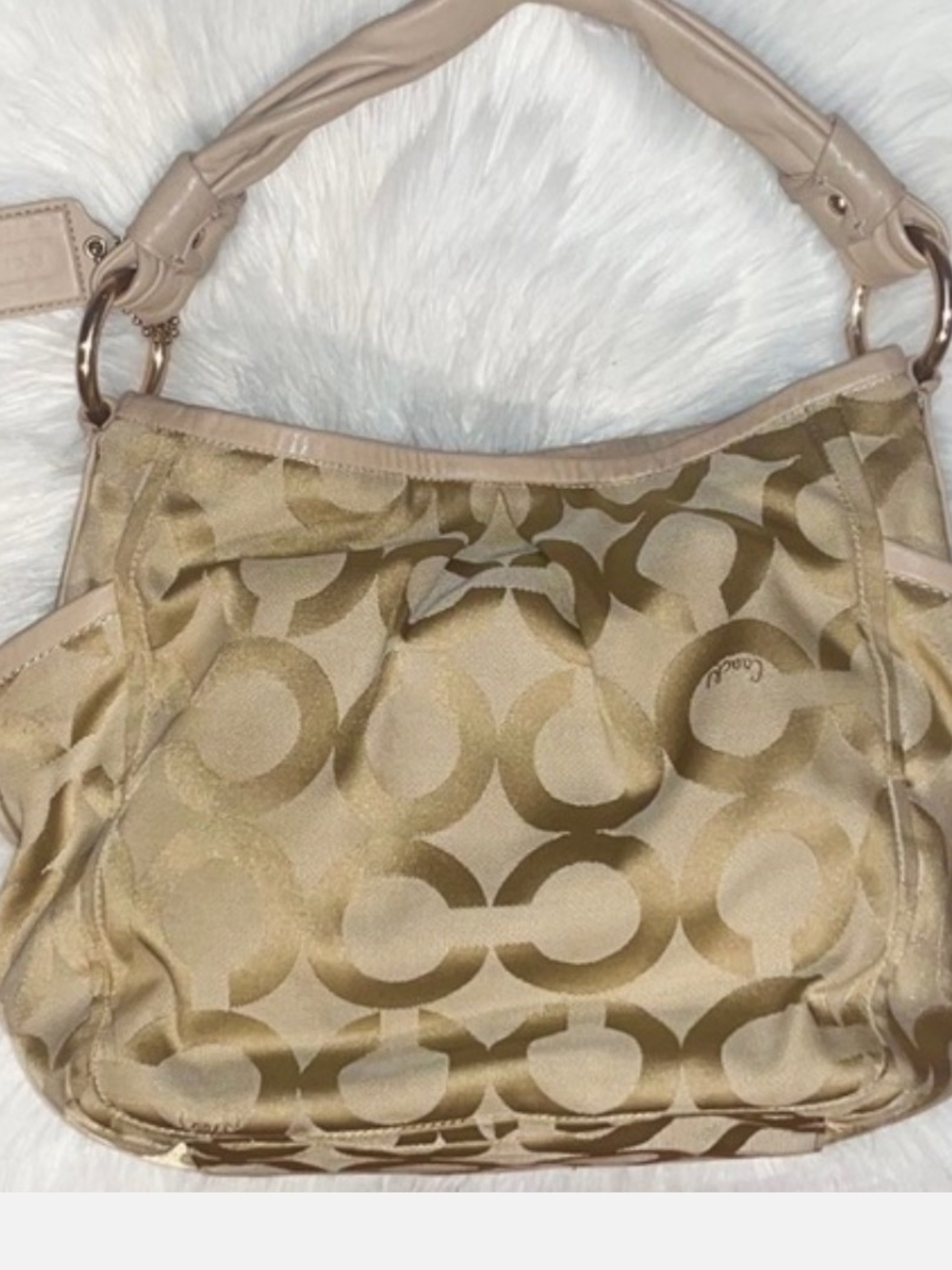 Coach Beige Signature Logo Shoulder Bag